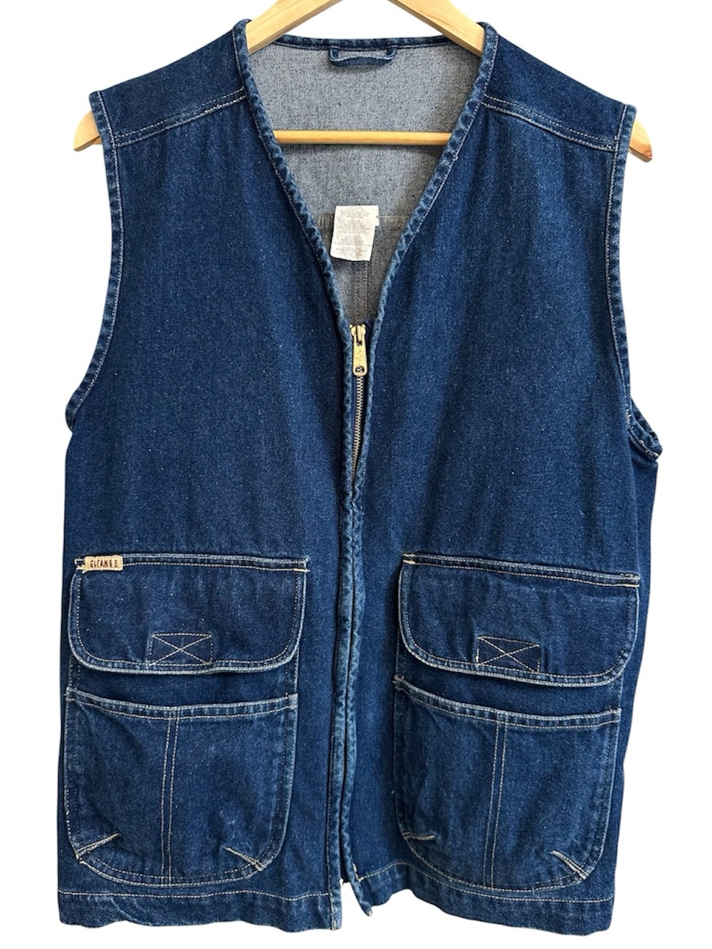 Gitano Cotton Heritage Denim Zip Work Vest with Pockets Vintage Workwear